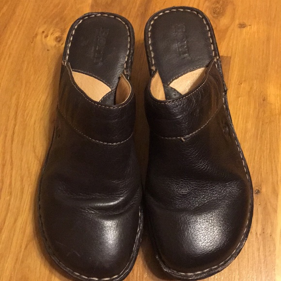 Born Shoes - Born Leather Black Clogs Size 8